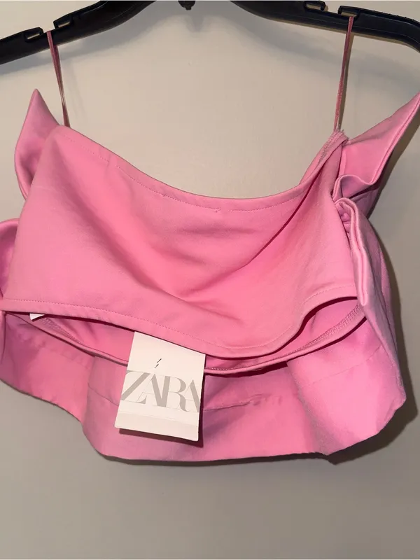 Zara Pink Strapless Ruched Bandeau Top Medium - Image 4