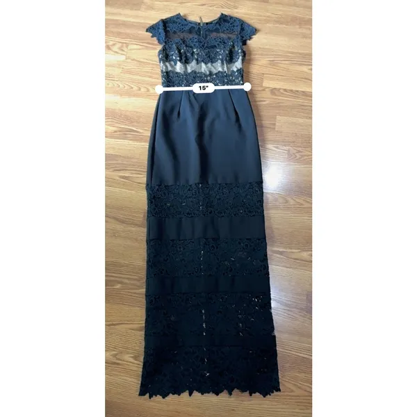 Bronx & Banco Black Lace Maxi Dress Cap Sleeve Formal Cocktail Size S - Image 3