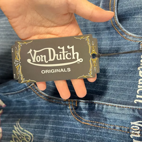 Von Dutch Jeans Size 28 Wide Leg Logo Y2K Streetwear Baggy - Image 5