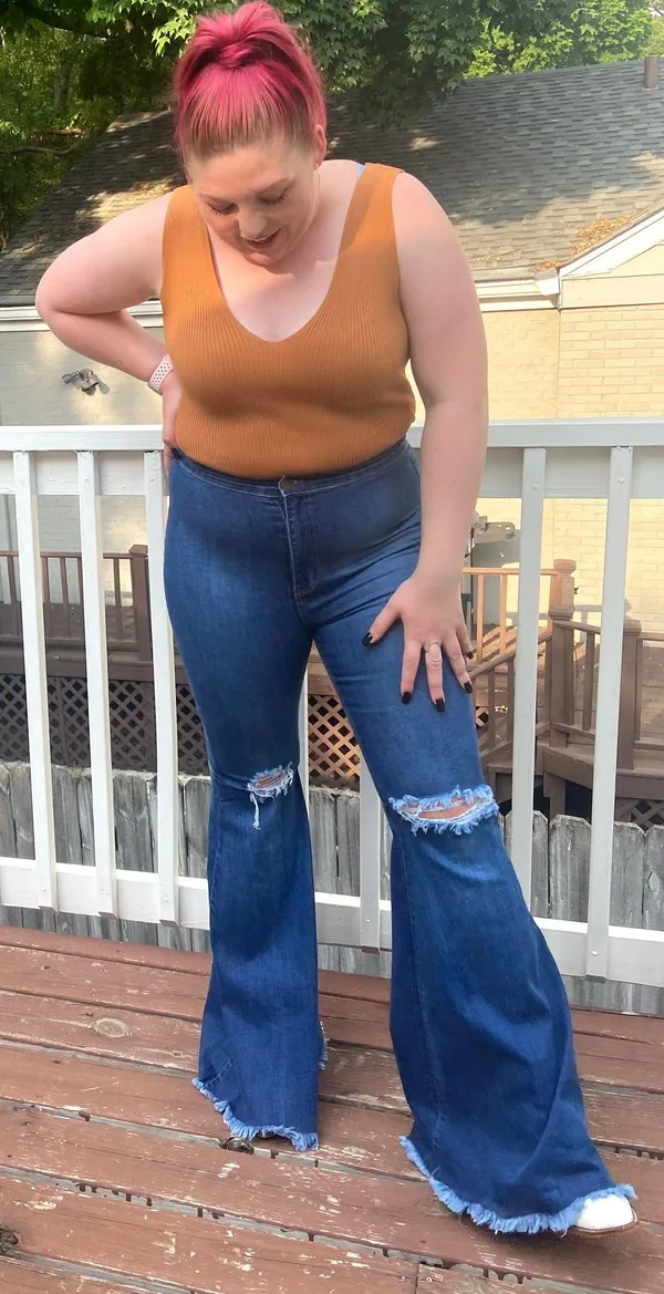 Vibrant Miu Blue Distressed Bell Bottoms Jeans - Image 8