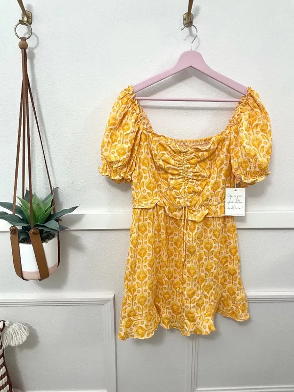 NWT Show Me Your Mumu Sophie Floral Print Mini Dress Mustard Romantic Prairie M - Image 2