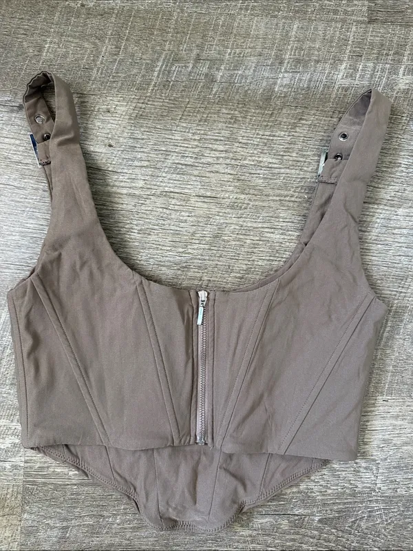 White Fox Taupe Corset Crop Top Size Small - Image 3