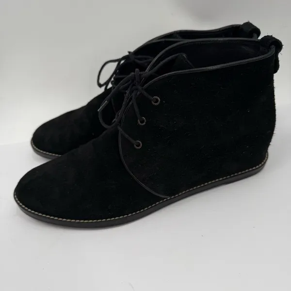 Stuart Weitzman Rove Boots Size 7.5 Black Suede Ankle Lace Up Leather Luxury - Image 10