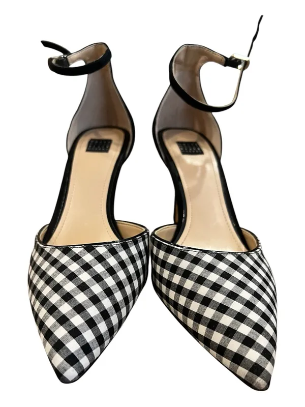 White House Black Market Gianna Gingham Ankle Strap Pumps 8.5 Black White - Image 3