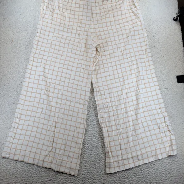 Elevenses Anthropologie Linen Windowpane Wide Leg Crop Pants Beige Womens 16T‎ - Image 10