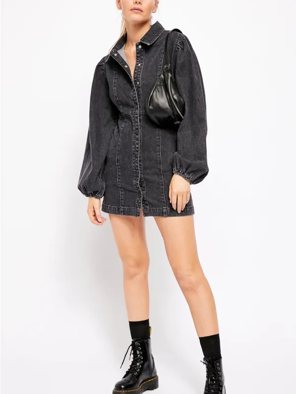 Free People Black Mia Denim Mini Dress Small - Image 3