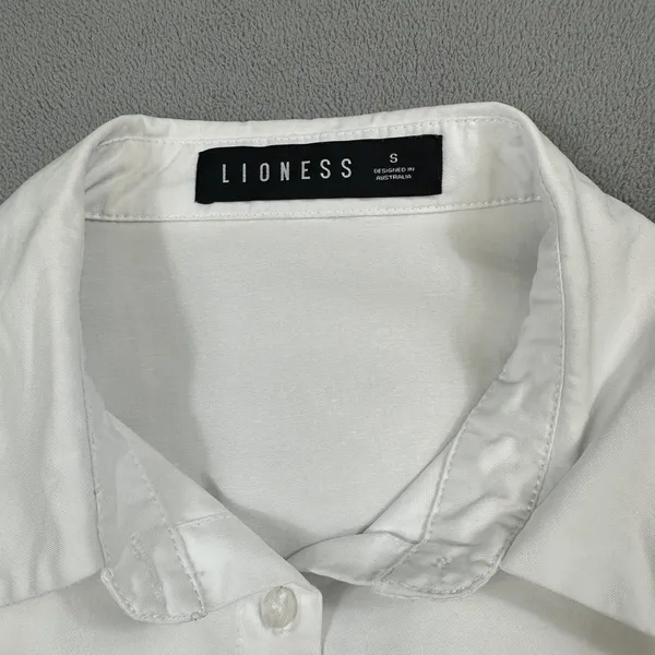 Lioness White Crop Top Shirt S Tie Front Long Sleeve Button Down Collared Croped - Image 4