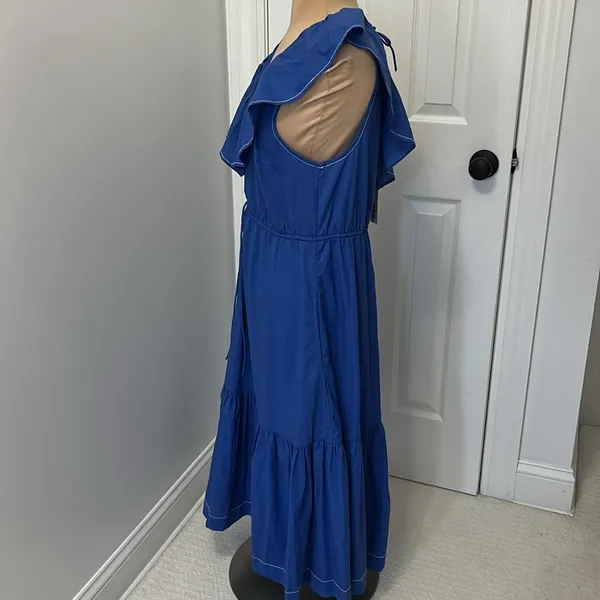 Summersalt Coastal Poplin Ruffle Neck Midi/Maxi Dress Blue - Image 5