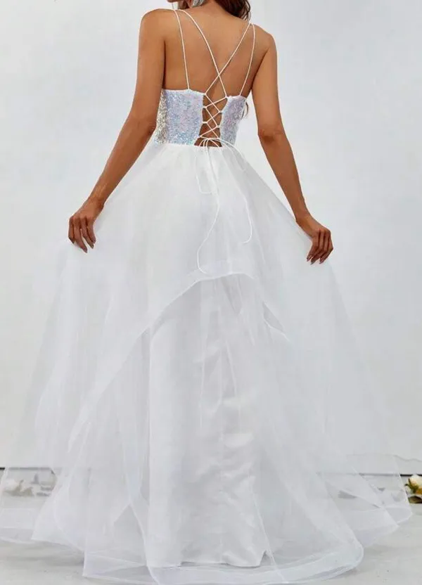 Cinderella Divine White Sequin And Mesh Maxi Prom Dress - Image 2