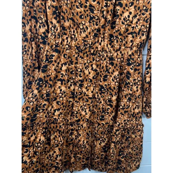 Sugarlips Leopard Print Long Sleeve Ruffle Hem Mini Dress Size M Animal - Image 5
