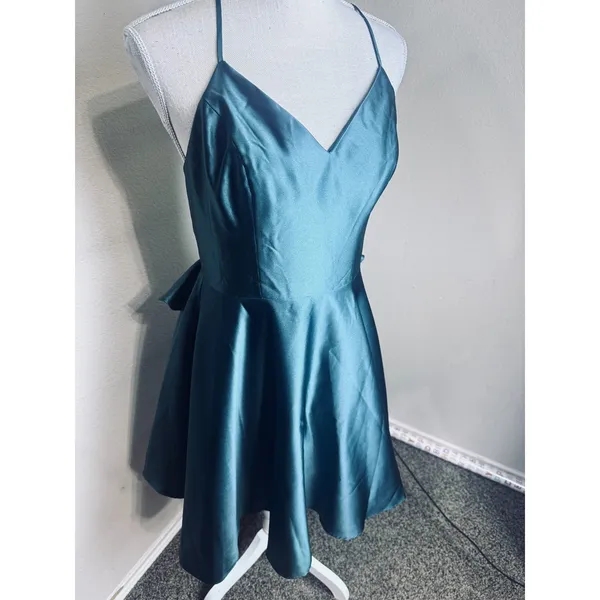 Fifteen Roses Green Satin Formal Dress tulle short full flare skirt prom sz 10 - Image 3