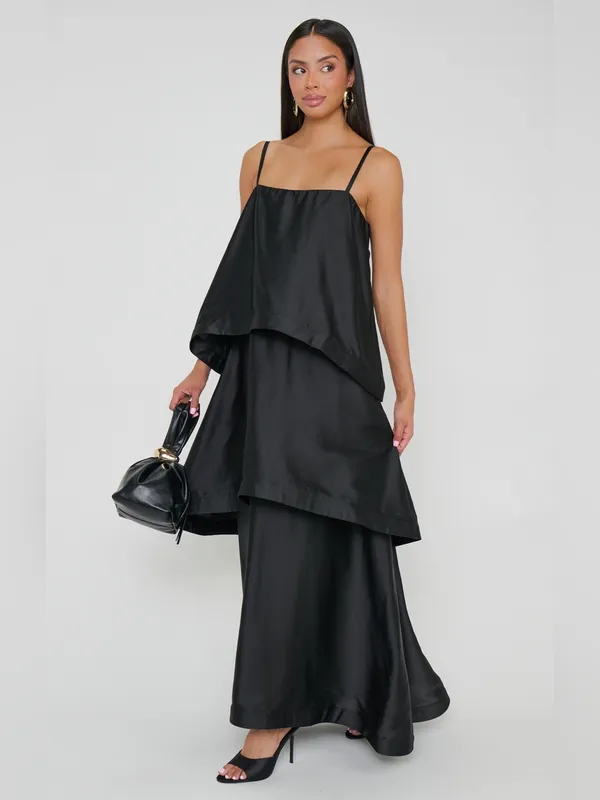 Show Me Your Mumu Ella Maxi Dress size Small S Black Tiered silky satin nwot - Image 3