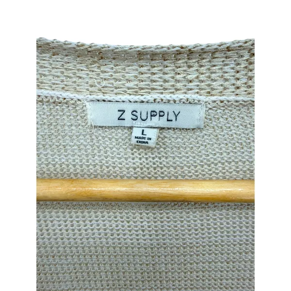 Z Supply Womens Beige Space Dye‎ Open Knit V-Neck Button Cardigan Lightweight L - Image 2
