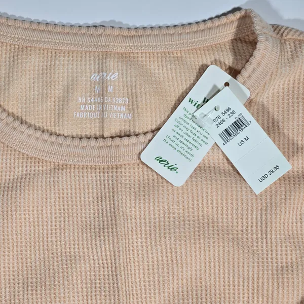 Aerie Womens Waffle Knit Crop Top Tee Peach Oversized M‎ NWT - Image 3