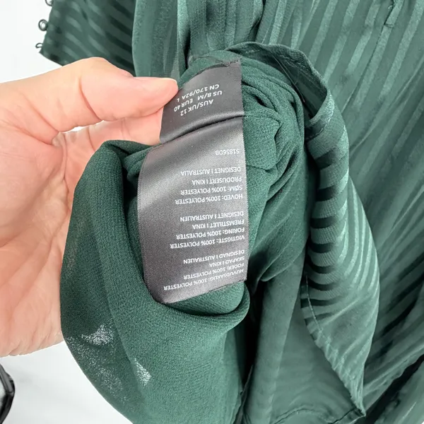 Bardot Womens Emerald Green Striped Midi Dress Sheer‎ Long Sleeve Size 8 - Image 8