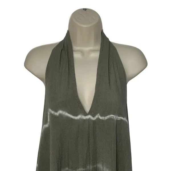 Vasna 100% Linen Halter Maxi Dress XL Oversized Lagenlook ‎ Italy Green Tie Dye - Image 2