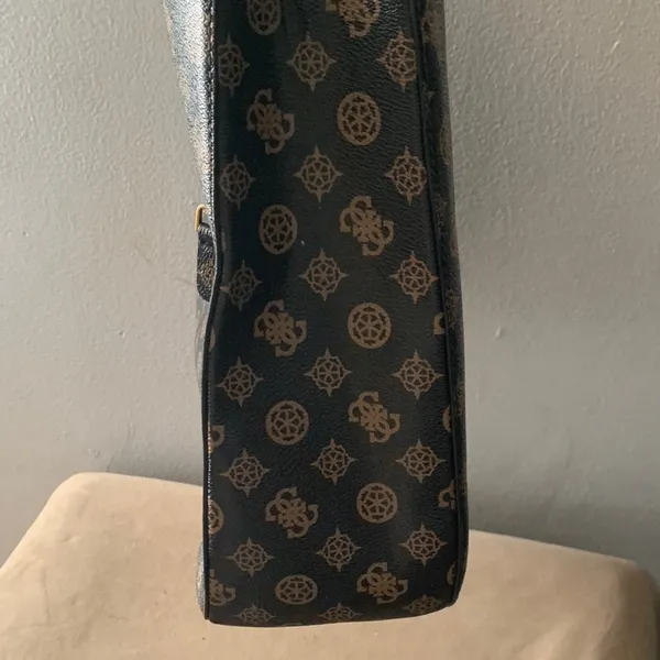 GUESS Black and Brown Monogram Chain-Handle Tote - Image 13