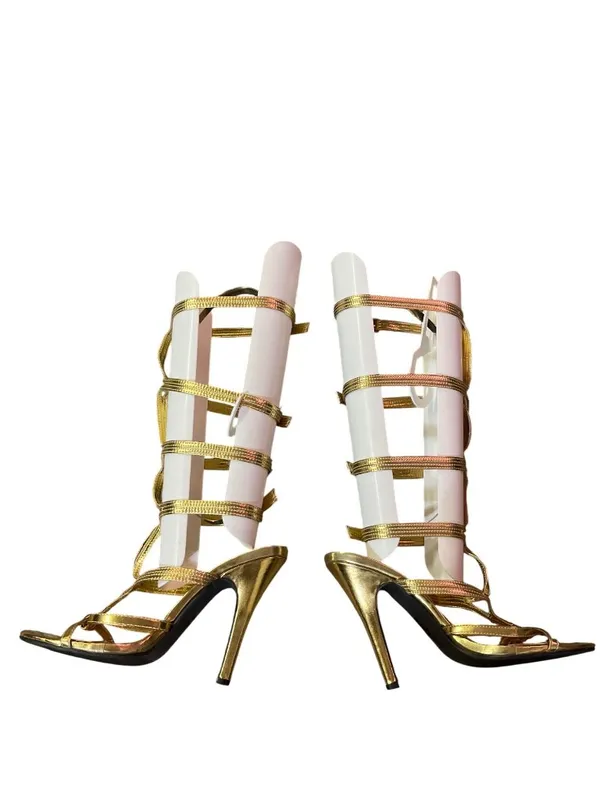 FUN Gold Gladiator Knee High Heels Strappy Sandals Women's 8 Used - Image 11