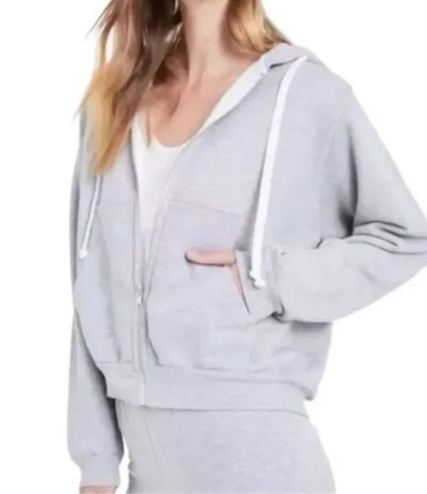 Wildfox Bridesmaid Women’s Grey Zip Up Hoodie Size Medium - Image 2