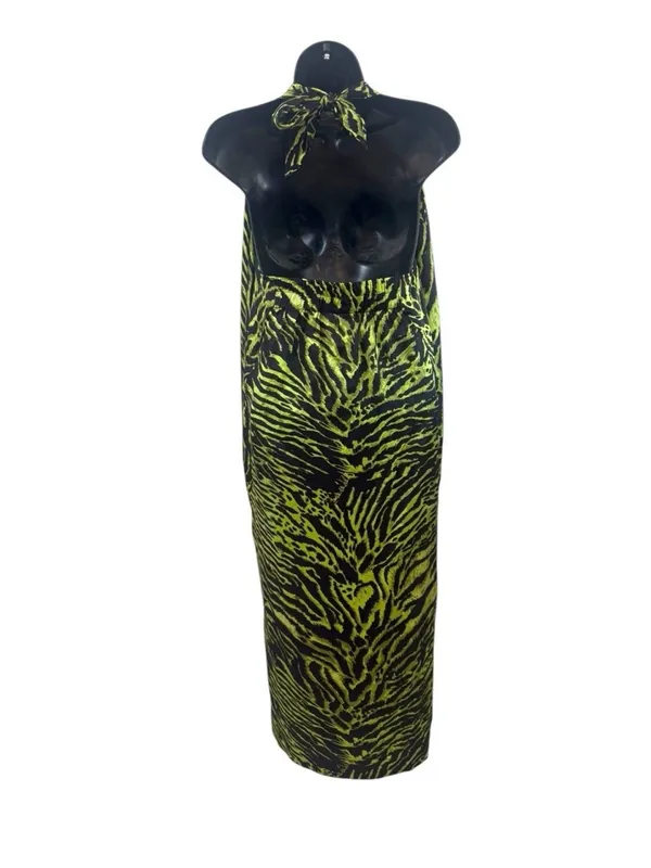 Ganni Women’s Lime Tiger Halter Top Dress Size 42/L Silk NWT Casual Evening Dres - Image 8