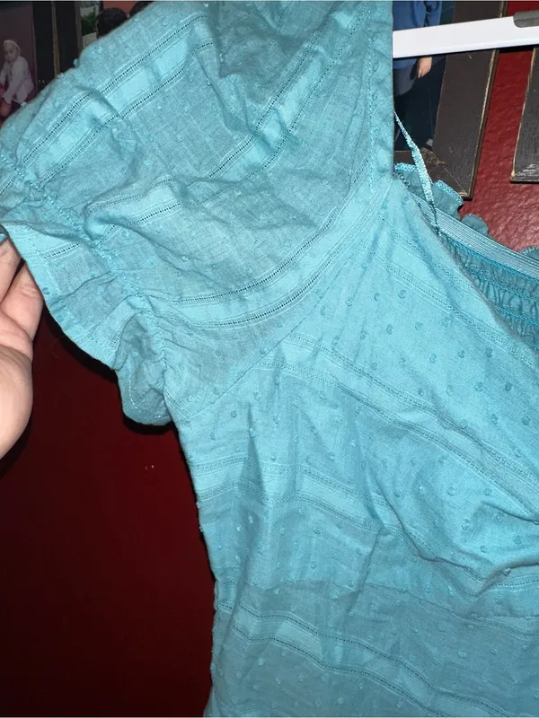 Altar'd State Swiss Dot Smocked Tie-Front Mini Dress Teal Cottagecore Cotton Med - Image 5