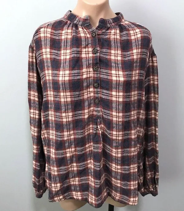 Free People Northern Bound Plaid Popover Button Up Top Small Fall - Image 2
