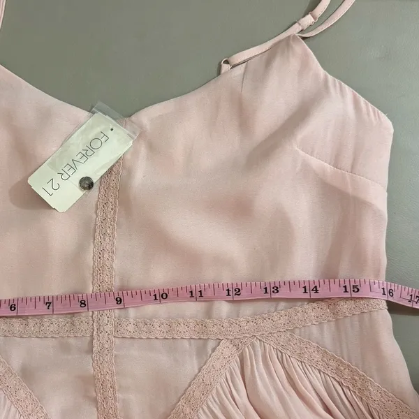 Forever 21 Women’s Sz M Light Pink Cami Dress Whimsical Chiffon Embroidered Mini - Image 7