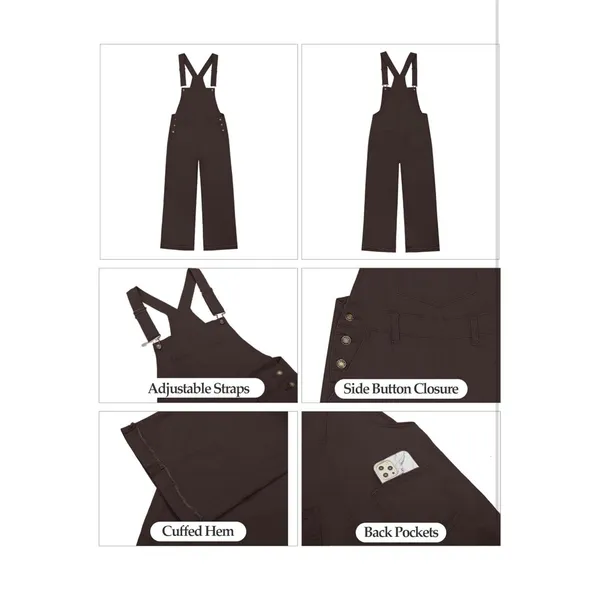 Overalls Brown Wide Leg‎ Adjustable Strap Size Small - Image 4