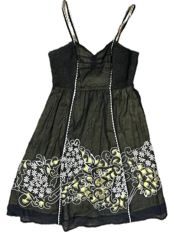 Anthropologie Floreat 4 Step By Step Dress Yellow Black Sundress Eyelet Smocked - Image 3
