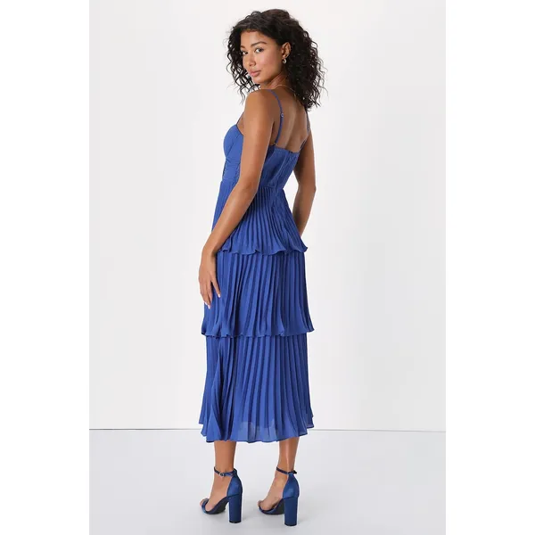 NWT Lulus Cascading Crush Cobalt Blue Tiered Bustier Midi Dress Gala Banquet XS - Image 4