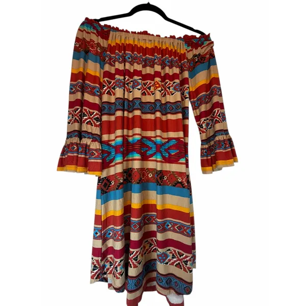 SCULLY Serape Red Aztec Peasant Dress - Size M - Image 2