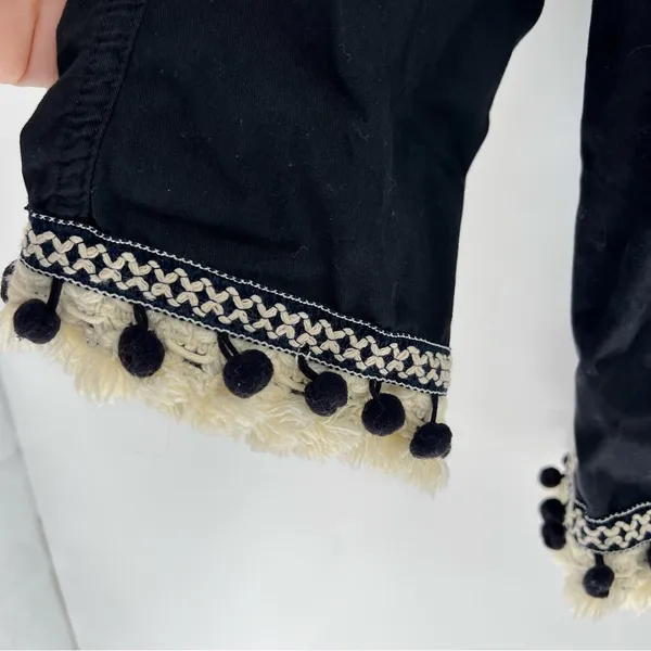 Zara Basic Pom Pom Trim Jacket XS Navy Cotton Boho Embroidered NWT - Image 4