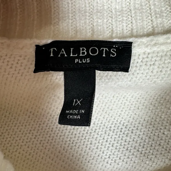 Talbots Poncho Sweater Womens 1X Ivory Cream Oversized‎ Boxy Knit Mock Neck - Image 4