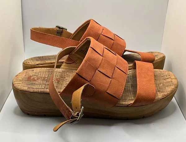 Rare Cute Korks by Kork Ease Tan Leather Wedge Sandals Women's Size US8 - Image 7
