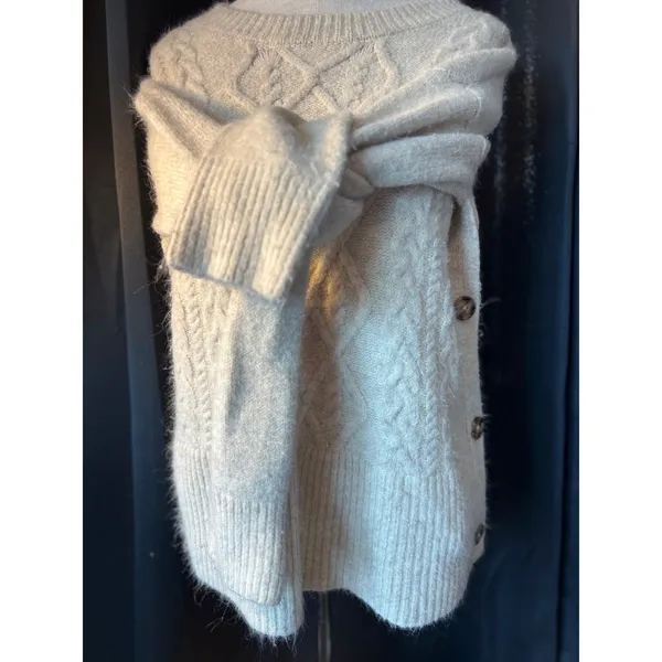 Marled Reunited Clothing Cream Cable Knit Side Button Sweater Small - Image 4
