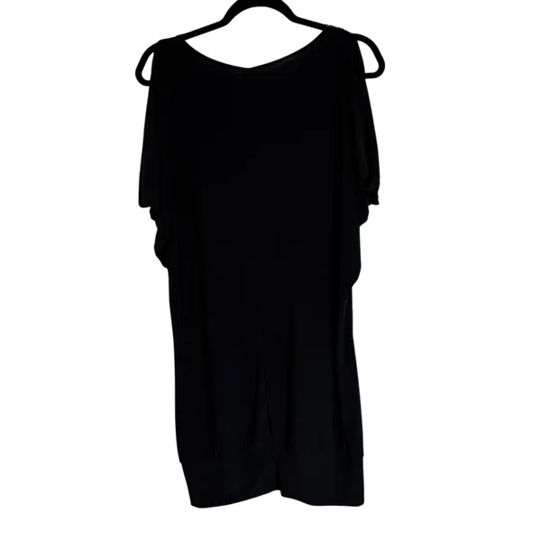 C Graffitti Sequin Cold‎ Shoulder Black Tunic Dress XL V Neck Dolman Sleeve - Image 6
