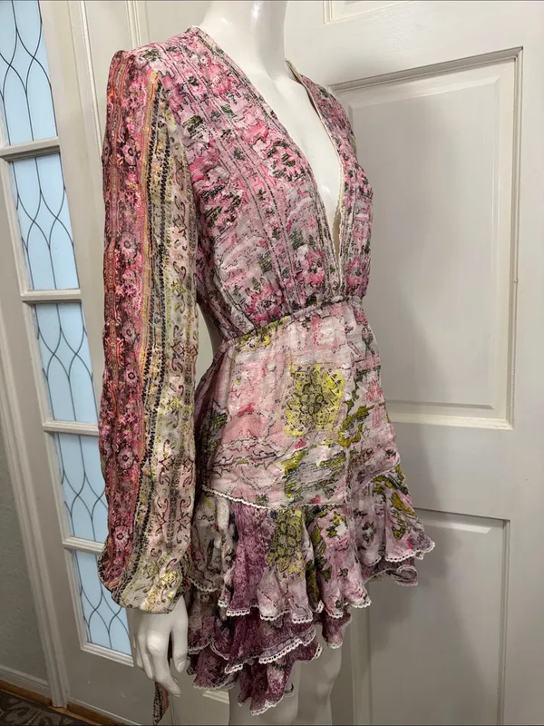 HEMANT & NANDITA Maya Cotton Paisley Floral Long Sleeve Mini Dress S Large - Image 7