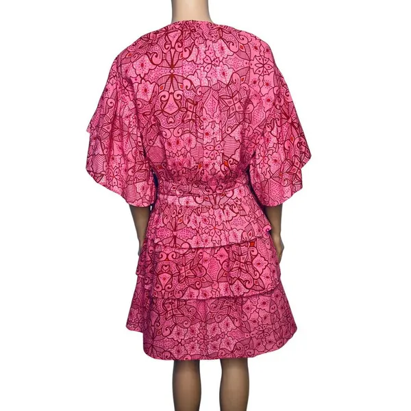 Tuckernuck Ro’s Garden Hunan Floral Mini Dress M Pink Flutter Sleeve V Neck NEW - Image 4