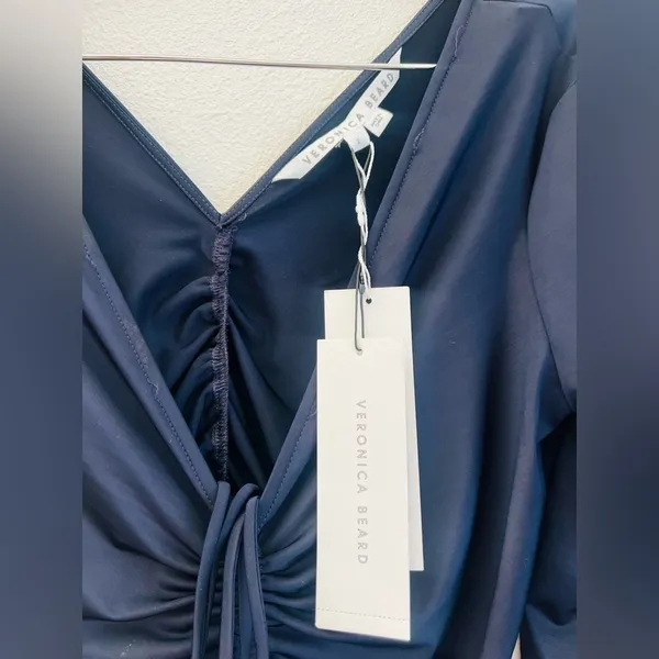 NWT Veronica Beard Dress Gilbert Ruched Long Sleeve V-neck navy blue New Ruche - Image 7