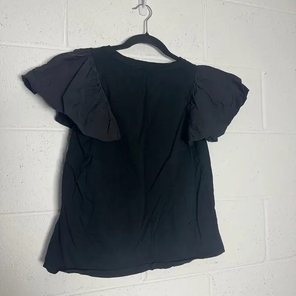 Maeve by Anthropologie Womens Black Flutter Poplin Sleeve Knit Top Medium M - Image 4