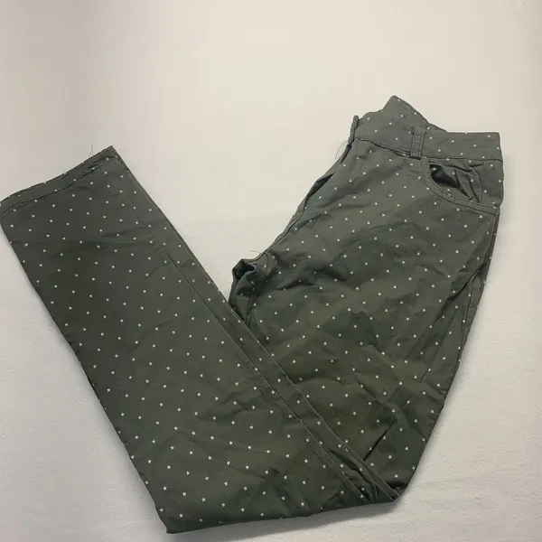 Made in Italy‎ Star Print Pants Womens XL Olive Green Straight Leg Stretch 23 - Image 8