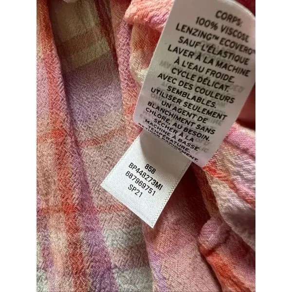 BP Peach Pink Cream Purple Plaid Strappy Summer Mini Dress XS - Image 7
