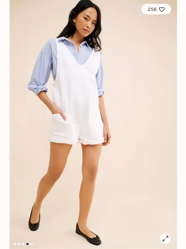 Free People High Roller Shortalls in Optic White Cotton - Image 2