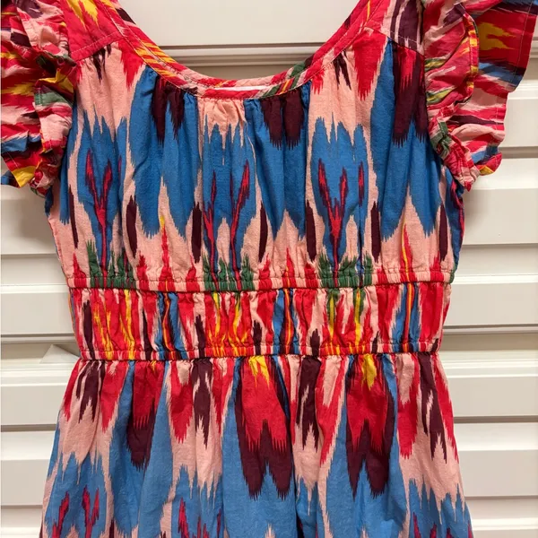 THML Multicolor Ikat-Style Summer Dress in Blue and Coral - Image 3