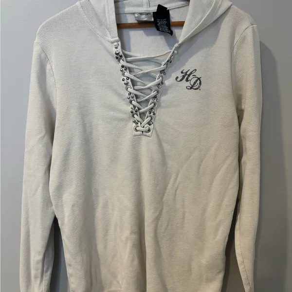 Genuine Harley Davidson Willie G Laced‎ Front Henley Hoodie Embellished C - Image 2