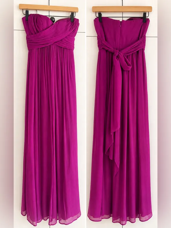 J.Crew 100% Silk Strapless Pleated Maxi Dress Magenta Fuchsia Wedding Guest - Image 4