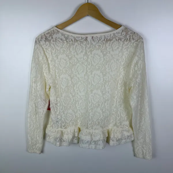 NWT Bongo Floral Lace Peplum Shirt Large Cream‎ 90s Y2K Layering Sheer Boho - Image 5