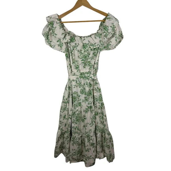 Rachel Parcell Off Shoulder Ruffle Tiered Floral Midi Dress Size 4 Sage‎ Toile - Image 7