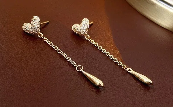 Love Heart Tassel Chain Dangle Drop Earrings for Women - Image 3