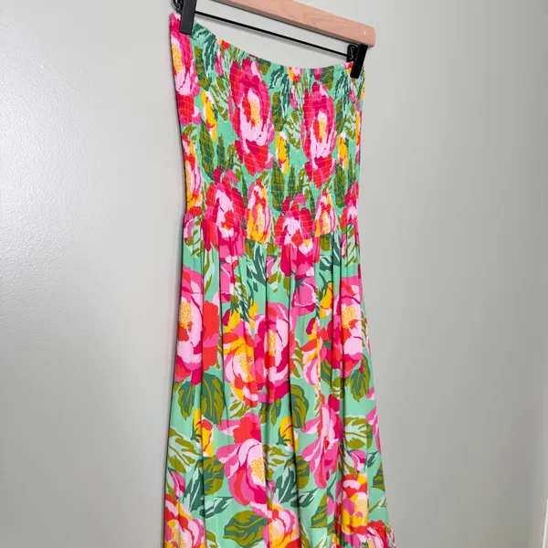 Abel The Label Floral Tiered Strapless Smocked Mimosa Maxi Dress Pink Size Large - Image 4